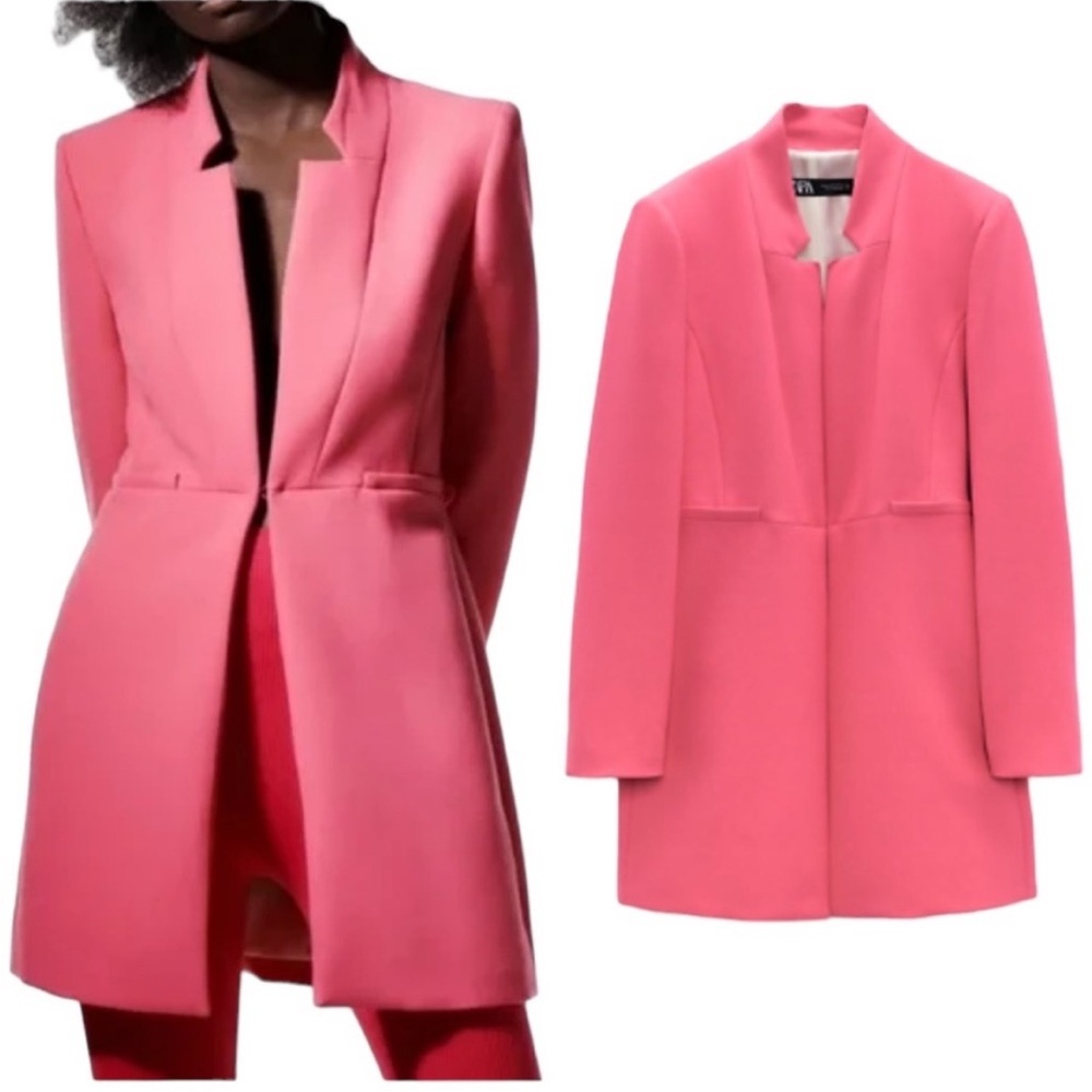 NWT Zara hot pink tapered long blazer